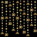 GCQQ Gold 30th Birthday Decoration -4 Packs Gold Happy Birthday Circle Dot Star Garland 46FT Metallic Hanging Streamer Banner Decorations for Her 30 Dirty Thirty BirthdayTheme Party Decor, Pre-Strung