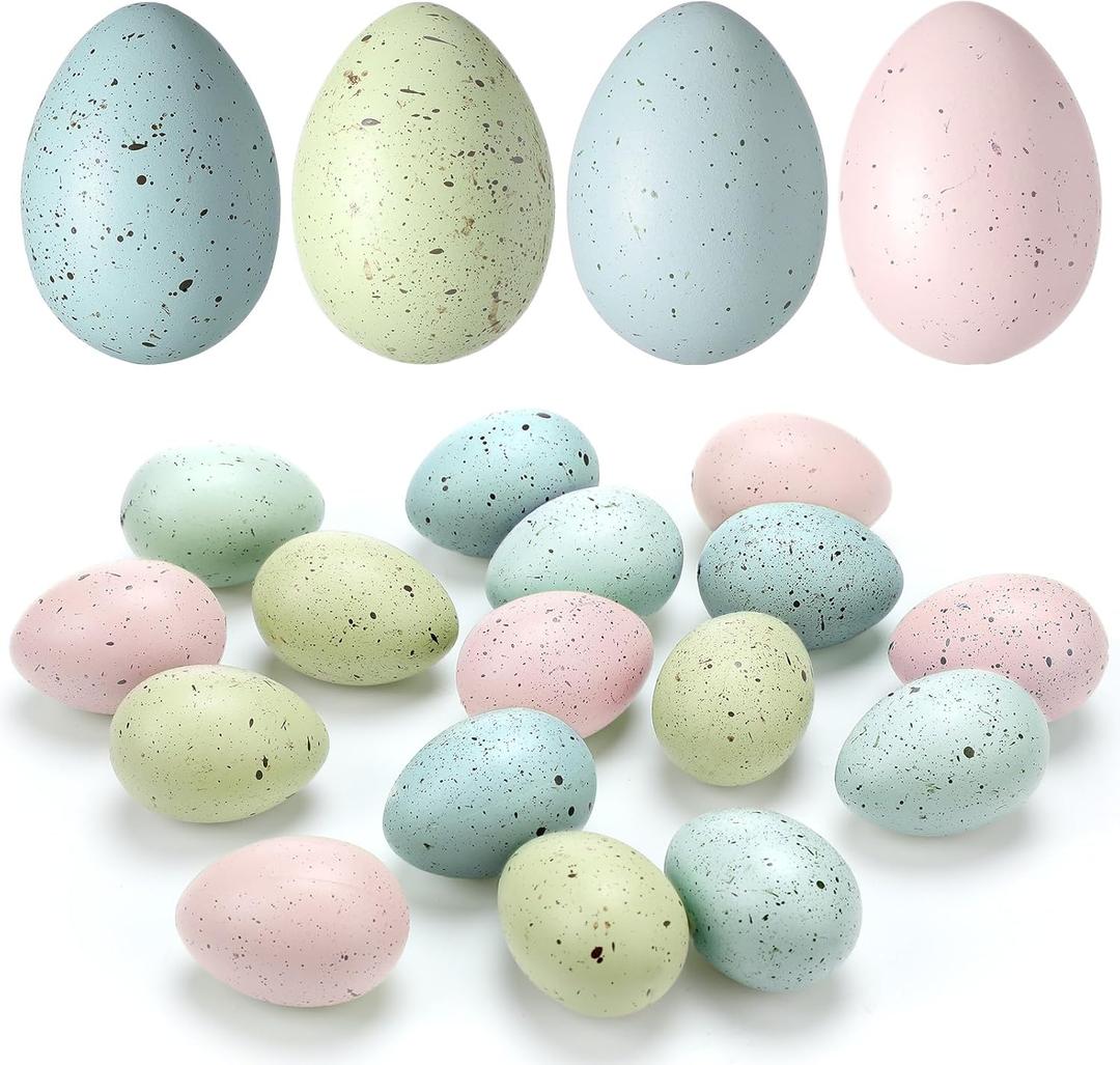 Easter Speckled Eggs 2.4 in Plastic Speckled Eggs Bowl and Vase Filler Faux Chicken Eggs for DIY Spring Displays and Easter Decorations (Pink, Blue, Yellow, Light Blue,16 Pcs)
