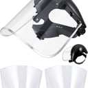 3 Pcs Safety Full Face Shield Mask Included 1 Pcs Face Shield 2 Pack Replacement Visor for Grinding and Cutting Impact Resistant Headgear Safety System for General Manufacturing