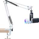 SUNMON White Boom Arm for Fifine AM8 - Mic Arm Compatible With Fifine Microphone, 3/8" to 5/8" Screw Adapter Clip, Desk Clamp Included