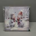 Snowman Canvas Christmas Art Print, Two Cute Snowman Playing in the Snowfield Wall Art Xmas Painting Winter Picture Framed Ready to Hang for Dining Room Bedroom Home Decorations 14" X 14"