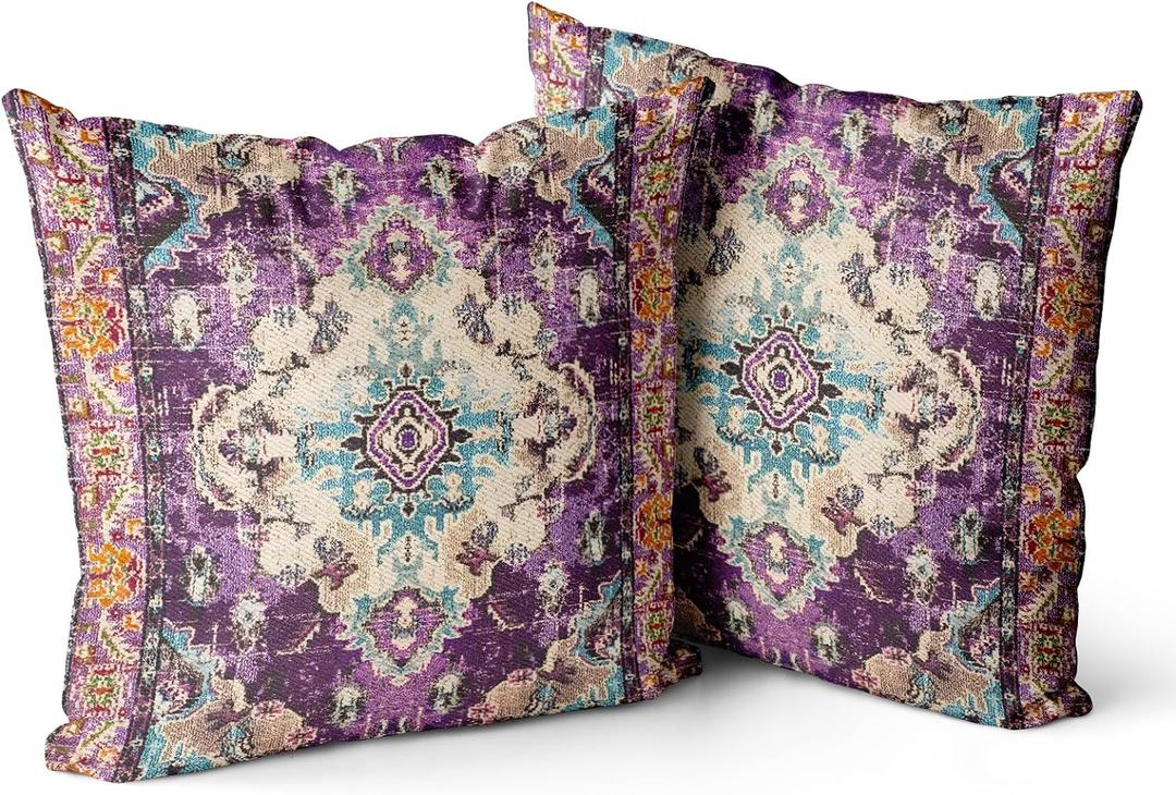 Snycler Boho Throw Pillow Covers 22x22 inch Set of 2 Boho Rug Carpet Double Sided Pattern Cotton Soft Pillow Case Cushion Cover Pillowcase for Couch Sofa Bed Decorative (Purple)