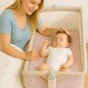 Muslin Bedside Bassinet Sheets 2 Pack, 33x20 Fitted Ultra Soft & Breathable Bedside Sleeper Sheets, Ideal for Baby Girl and Boy, Perfect for Newborns (Hopping Bunnies & Beige)