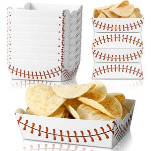 Cunhill 60 Pack Baseball Party Supplies Set Baseball Birthday Decorations Disposable Paper Food Serving Tray Boats Tray for Concession Food, Condiment, Carnivals, Large