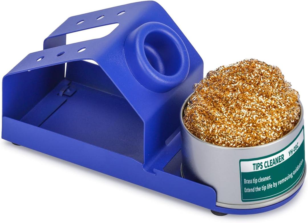 YIHUA M-2 Soldering Iron Holder, Heat-resistant Tip Cleaner with Brass Wool Tip Cleaner and Cleaning Sponge for Stable Soldering Iron Storage and Cleaning (Blue)