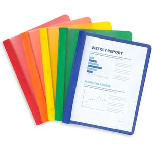 Blue Summit Supplies Assorted Color Plastic Report Covers with Prongs, 3 Prong Clear Front Report Cover for Presentation, Document, Red, Orange, Yellow, Green, Blue, 25 Pack