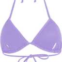 WDIRARA Women's Goth Skull Triangle Halter Bikini Top Rhinestone Tie Back Swimsuit Tops Swimwear (Purple, L)