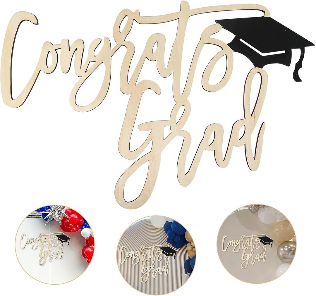 Congrats Grad Wood Sign for Backdrop - Cutout Congrats Grad Party Decor Class of 2025 Graduation Sign for Celebration Grad Wall Backdrop Photo Props