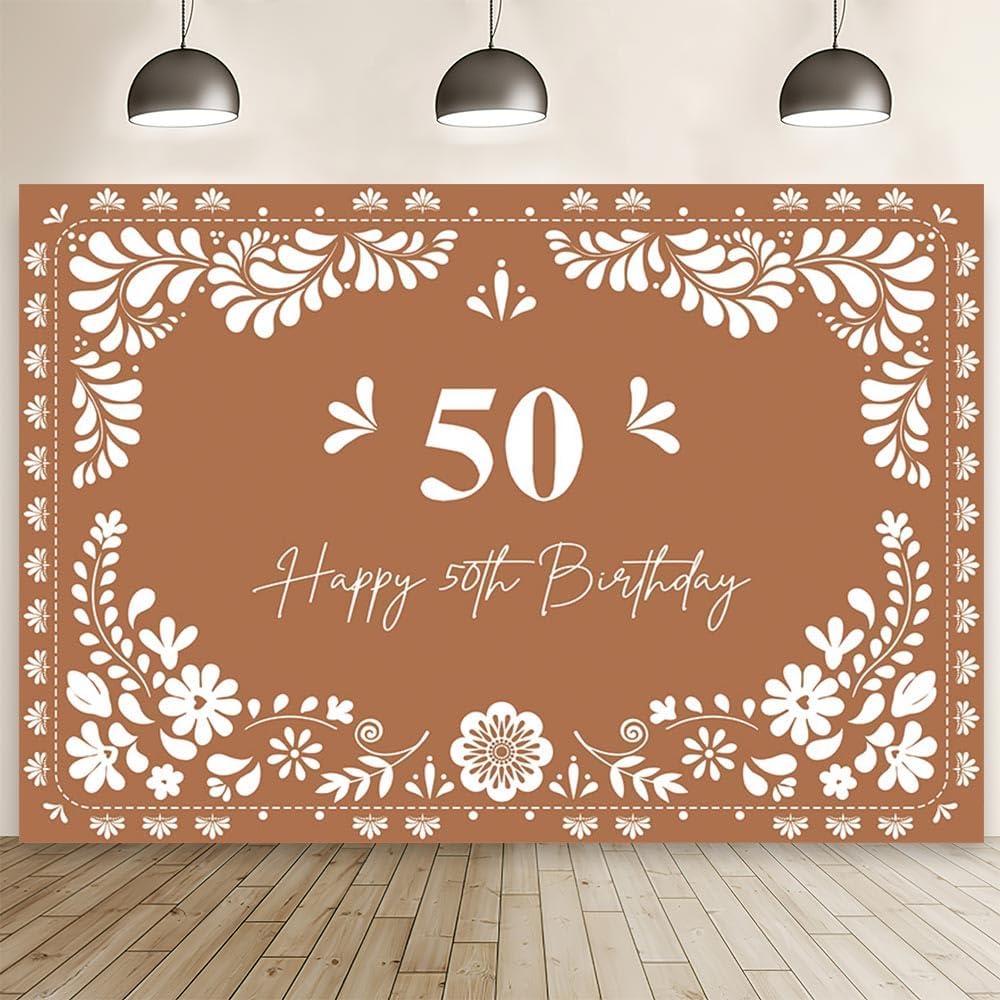 MEHOFOND 7x5ft Mexican Happy 50th Birthday Backdrop, Mexican Theme 50th Birthday Photography Background, Bday Party Decorations Banner Photo Booth Supplies