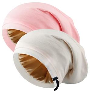 NICPOO Silk Satin Bonnet Hair Wrap for Sleeping, 2 Pcs Adjustable Silk Bonnets for Women Men, Night Caps