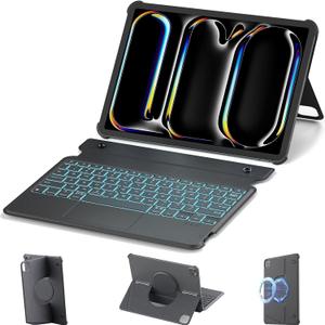 Nillkin for iPad Air/Pro 13 Inch Case with Detachable Keyboard, Slim Magnetic Rugged Keyboard Case for iPad Air 13 M3/M2 and iPad Pro 13 (7th Gen) M4 with Stand Backlit Multi-Touch Trackpad, Black