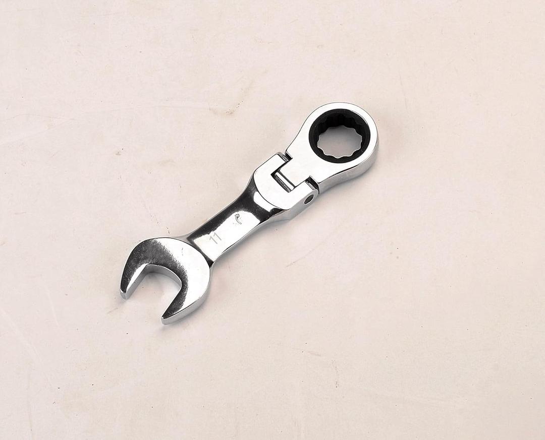 FLZOSPER 11mm Metric Flex-Head Stubby Box End Head Geared Wrench, 72-Tooth Ratcheting Combination Wrench Spanner