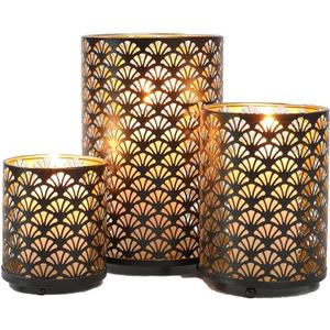 JHY DESIGN Set of 3 Metal Candle Holders Bronze Hurricane Pillar Candleholder Vintage Table Candlestick Holders Great Centerpieces for Home Decor Wedding Parties Events (Black)