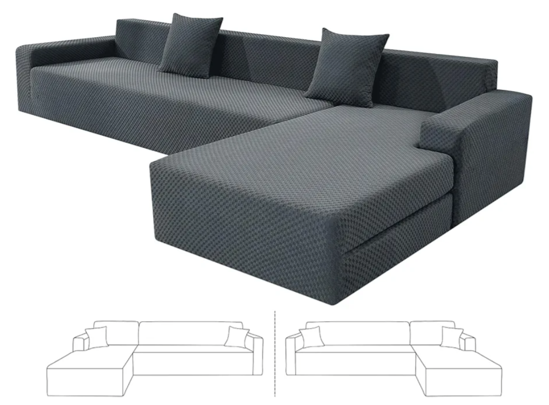 ZNSAYOTX Sectional Couch Covers, Stretch Jacquard Slipcovers with Elastic Bottom for L-Shape Sectional Sofa, 2 Pcs Pet Friendly Modular Sofa Protector (3 Seat Couch + 3 Seat Chaise, Dark Grey