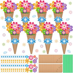 Colingmill 24 Pcs Flower Bouquet Craft Kit DIY Teacher's Day Flower Bouquet Craft DIY Make Your Own Paper Thankful Gift for Thank You Teacher Appreciation Home Classroom Activities