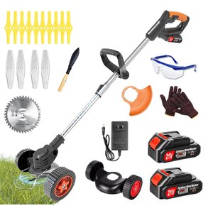 Electric Weed Wacker Cordless Weed Eater Battery Powered, 21V Stringless Grass Trimmer/Edger/Brush Cutter/Lawn Mower, 2 Battery with Wheel & Blades for Yard Garden