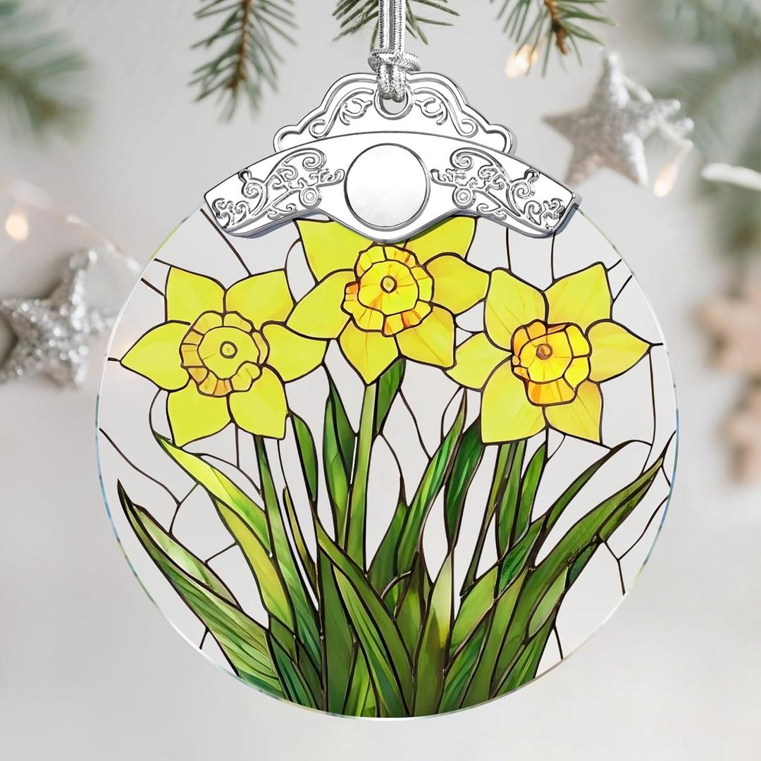 Christmas Ornaments: Stained Glass Ornament, Birth Flower Ornament, Christmas Tree Ornaments & Xmas Tree Decorations Exquisite Holiday Decor, Birth Flower Gifts Perfect Holiday & Xmas Gifts - Mar