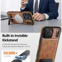 Magnetic for iPhone 17 Pro Max Leather Case with Stand, [Compatible with Magsafe] Protective Slim Kickstand Phone Cover for iPhone 17 Pro Max，Brown