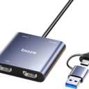 Dual HDMI Adapter, USB C & USB 3.0 to Dual HDMI 60Hz Hub with 100W PD Charging, 2 Monitor Extended Display Adapter for MacBook M1/M2/M3, Windows Laptops, iPad Pro, Chromebook