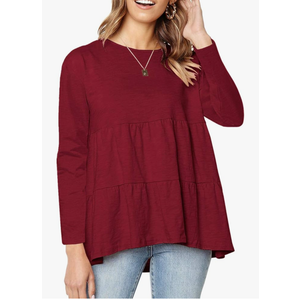 Women's Summer Short Sleeve Loose T Shirt High Low Hem Babydoll Peplum Tops, Size XL