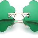 2 x St. Patricks Day Green Sunglasses Irish Shamrock Four Leaf Clover Lens Shades Costume Party Glasses(Four Leaf Green) (Green)