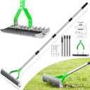 Thatch Rake for Lawn with 68" Adjustable Handle, 15" Heavy Duty Dethatcher Rake for Lawn, Thatching Rake with Dual-Action Tines, Dethatching Rake for Efficiently Removes Dead Grass, Loosens Soil