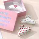 3Pcs Acrylic Hair Claw Clips for Women, Non-Slip 3.5" Banana Claw Clip, Heart Pattern, Valentine's Day Gifts (Polka dot/Heart)