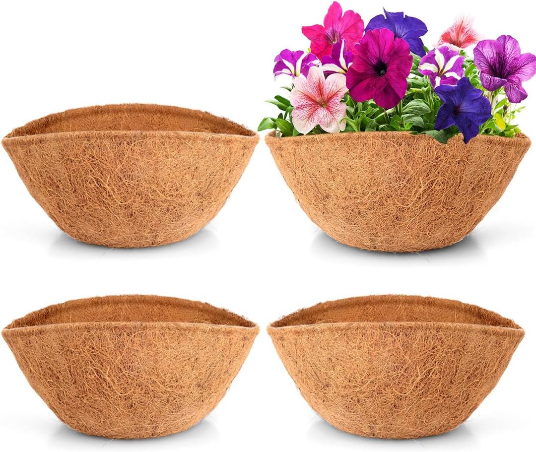 LAVEVE Coco Coir Liner Replacement for Plant Hanging Basket, 4 PCS 14 Inches Round Thick Coconut Fiber Liners for Garden Flowers Vegetables Pot, Box Planter