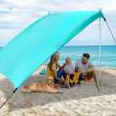 Beach Tent Sun Shelter Sunshade 10x10ft, UPF50+ Beach Canopy Sun Shade for 8 People, with 4 Sandbags & 2 Stability Poles, Portable Pop Up Tent for Camping, Fishing, Picnics (Turquoise)