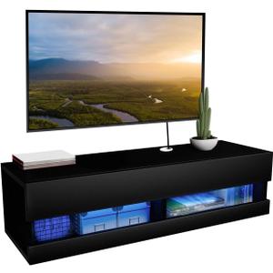 Floating TV Shelf Wall Mounted TV Stand, Floating Entertainment Center Under TV Shelf Floating Media Console with Storage for Living Room and Bedroom, Black
