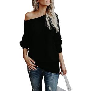 UMEKO Womens Off The Shoulder Sweater Oversized Knit Long Sleeve Sweaters Tunic Tops (Medium, Black)
