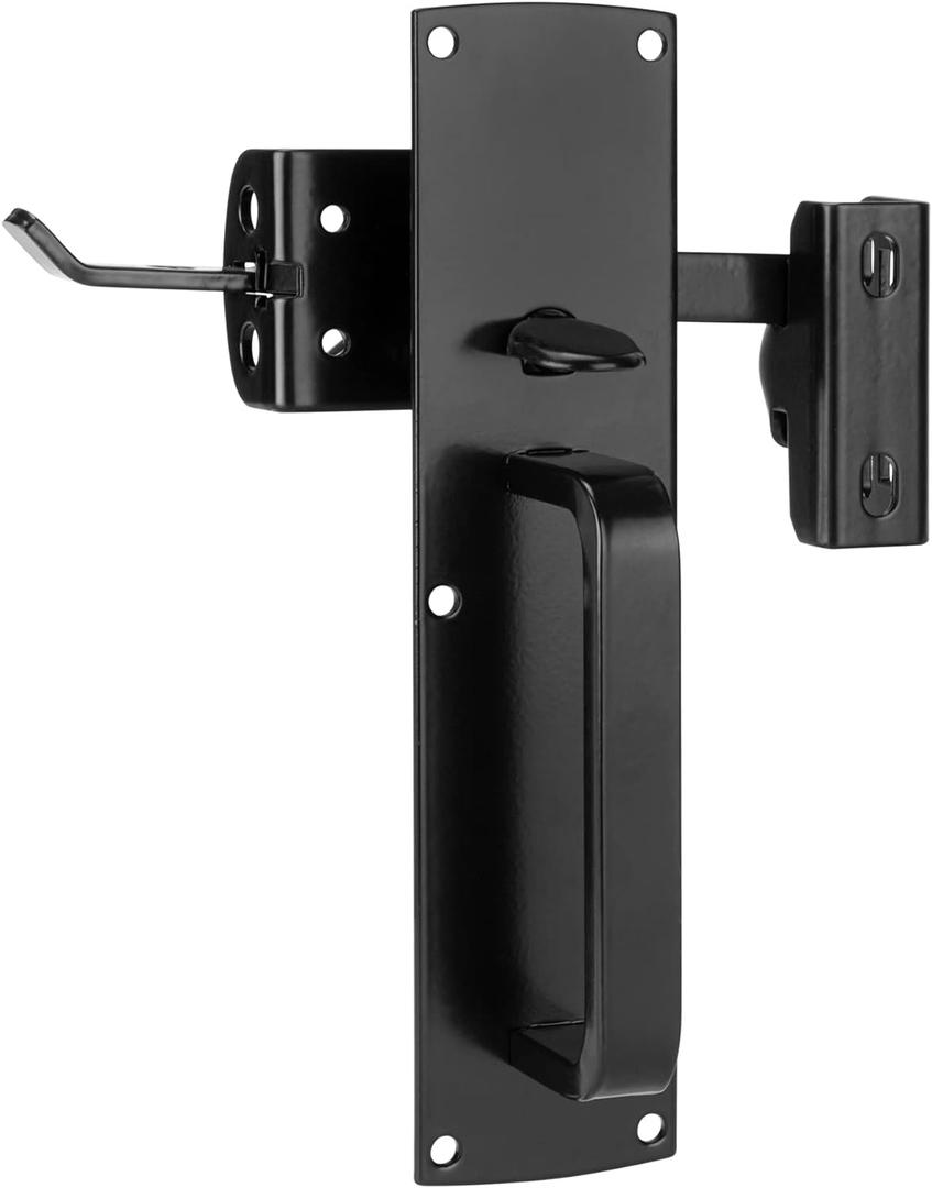 Thumb Gate Latch Hardware for Wooden Fences Heavy Duty, Self Locking Fence Latch Kit with Handle, Door Latch Gate Lock kit for Wooden/Vinyl Fence, Outdoor Metal Gate, Black Finish