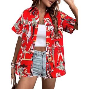 QLIPIN Western Button Up Shirts Women: Retro Cowgirl Shirt Rodeo Tops Hawaiian Summer Vacation Short Sleeve Top Blouses L