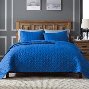 ClevaHome King Size Quilt for Royal Blue Bedspreads, Ultra Soft Lightweight Coverlet, Modern Diamond Pattern Quilt for All Seasons – 3 Piece Set (1 Quilt, 2 Pillow Shams)
