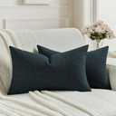 FUTEI Pack of 2 Chenille Decorative Throw Pillow Covers 12x20 Inch,Soft Cozy Faux Linen Textured Lumbar Pillow Cases,Farmhouse Home Decor for Couch Living Room,Navy Blue