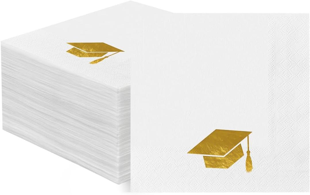 Horaldaily 100 Graduation Class of 2026 Disposable Cocktail Paper Decorative Luncheon Napkins, Gold Foil College High School Grad Celebration Hand Towel Party Lunch Kitchen Bathroom