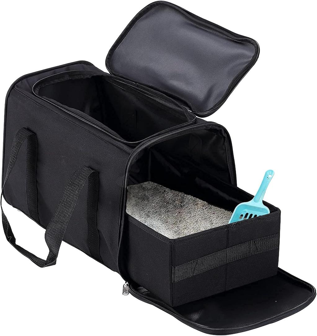 Portable Cat Litter Box Black,2In 1 Travel Litter Box,Cat Litter Box for Travel,Foldable Cat Travel Litter Box Light Weight 1