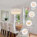 Rattan Farmhouse Chandeliers, Rattan Pendant Light Fixture, Boho Light Fixtures for Bedroom Dining Room Foyer Kitchen Hallway | Fabric Shade | Bulbs Not Included | White, 18inch