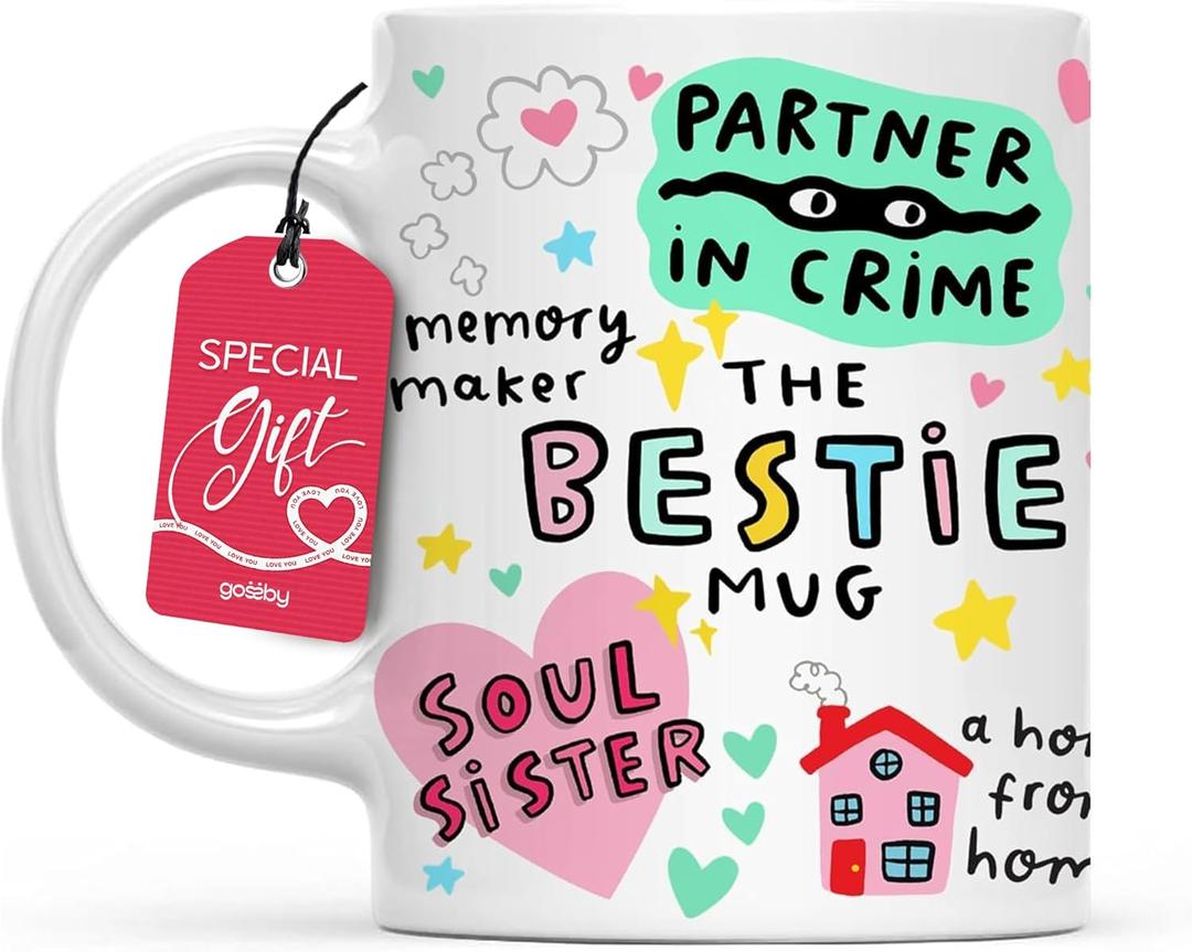 Gossby Bestie Coffee Mug - Best Friend Gift For Women - Friendship Gift for Female Friend - Friendship Gifts For Women Birthday - Gifts For Close Female Friends - 11oz White Ceramic Cup