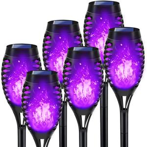 Purple Solar Halloween Lights for Halloween Decorations Outdoor, Solar Torch Lights Flickering Flame for Yard Decorations Outdoor, Waterproof LED Torch Light for Garden Pathway Party Outside Decor (6Pack)