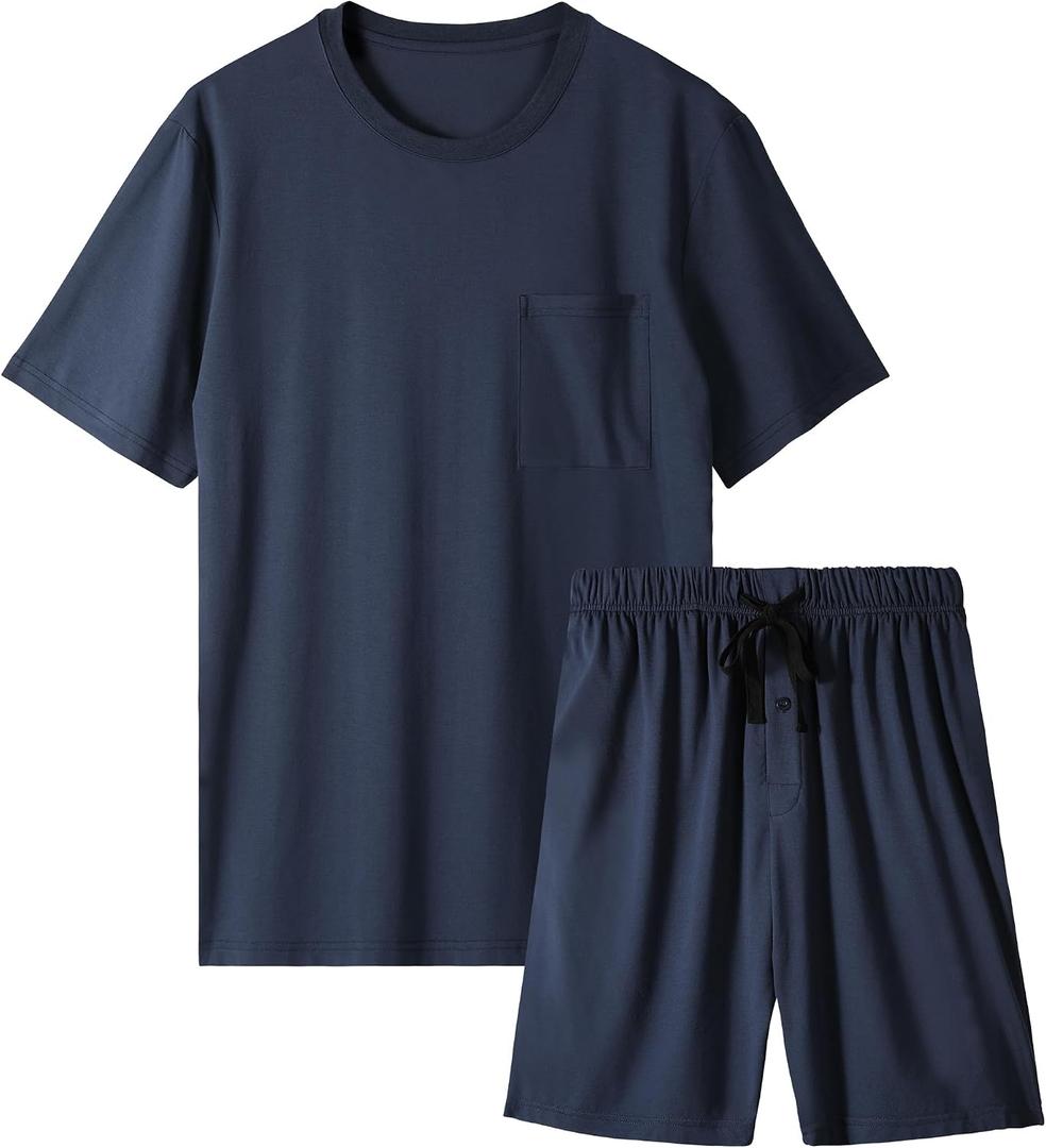 BAMBOO COOL Mens Pajama Set Sleepwear Pjs Lightweight Short Sleeve Shirts Soft Breathable Fresh Sleep Sets with Pockets 2XL