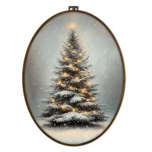 GWFSJYU Christmas Tree Framed Oval Wall Art Decor, Rustic Winter Christmas Pine Tree Canvas Prints Wall Art,Vintage Xmas Trees Hanging Decor for Bathroom Bedroom Living Room, 8.7x11.3inch