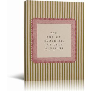 Framed Kids Nursery Wall Art Vintage Nursery Wall Decor You Are My Sunshine Canvas Prints Neutral Striped Kid's Room Decor Girl & Boy Bedroom Farmhouse Kid's Room Decoration, 8"x10" Ready to Hang