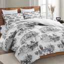 Full Size Comforter Set with 2 Pillowcase, American Desert Cowboy Soft 3 Pcs Bedding for Kids and Adults, Vintage Horse Mountain Western Comforter Set for Room Bedroom Bed Decor