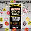 Roetyce 18th Birthday Decorations for Boys Girls, Caution Logos Happy 18th Birthday Banner Backdrop Balloons Hanging Swirls Kit, 18 Years Old Party Yard Door Wall Cover Background