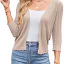 Arach&Cloz Women's 2024 Lightweight Summer Cardigan 3/4 Sleeve Crochet Patterns Knit Shrug Sweater Tops (White, XL)