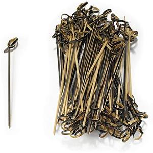 BambooMN 5.9" Bamboo Black Knotted Knot Skewers Picks for Cocktails and Hors' D'oeuvres Party Supplies, 300 Pieces