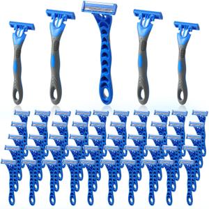 50 Pcs Three Blade Disposable Razors for Men Bulk Men's 3 Blade Sensitive Skin Razor for Comfortable Shave
