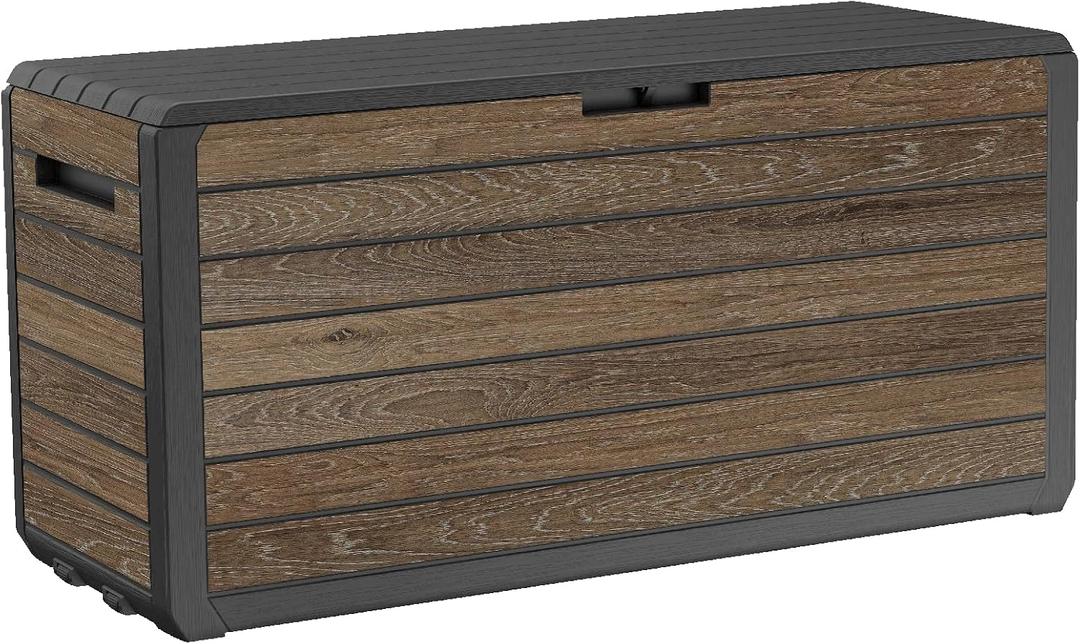 Keter Premium Everwood 71 Gal Outdoor Storage Box and Patio Side Table