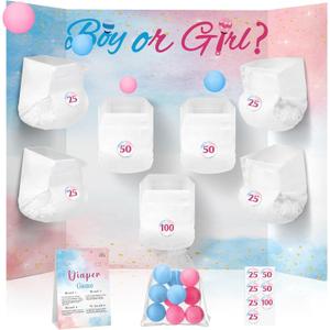 Ctosree 31 Pieces Gender Reveal Baby Shower Diaper Game 1 Diaper Baby Shower Game Board 7 Diapers 10 Plastic Balls 1 Organza Bag for Bridal Games Boy Girl